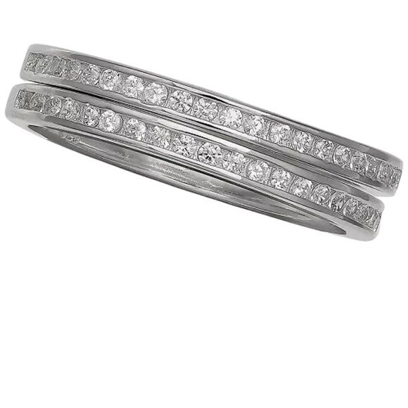 Giani Bernini Sterling Silver Elegant crystal Band size 8- set of 2 bands - Picture 1 of 5